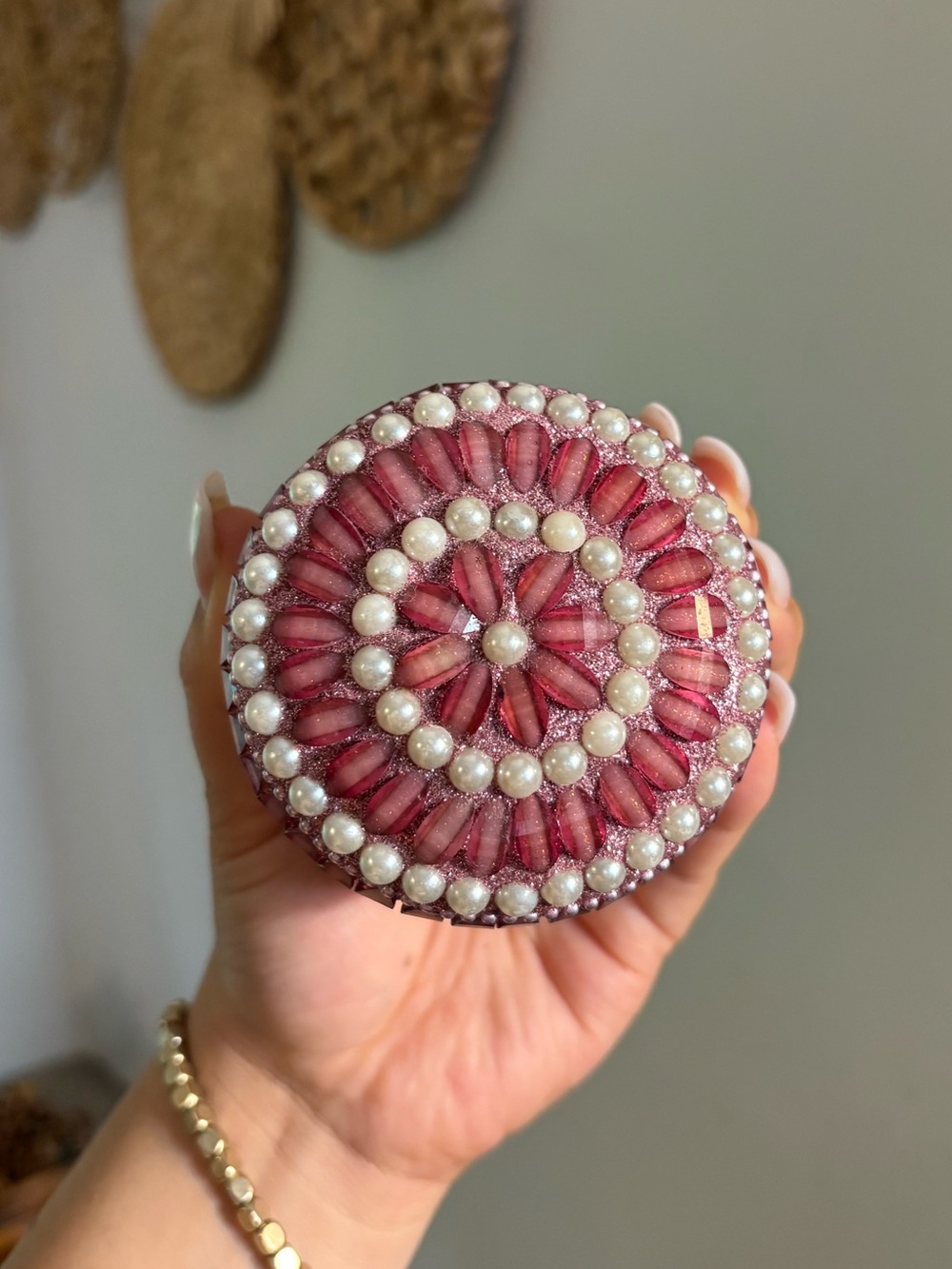 Handcrafted Pink Beaded Jewelry Holder